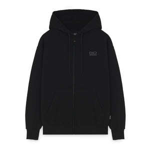 Logo Embroidery Zip Hoodie Black