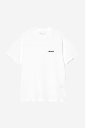 W' S/S Script Embroidery T-S White / Black