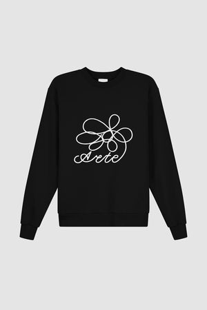 Flower Logo Embroidery Crewneck Black